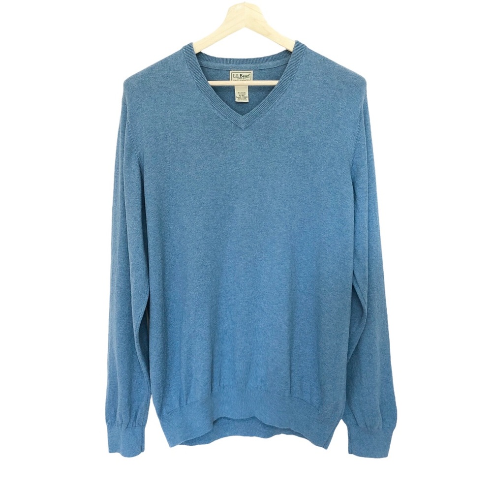 L.L. Bean Men’s Light Blue Cotton Cashmere V-Neck Knit Sweater XL Extra Large